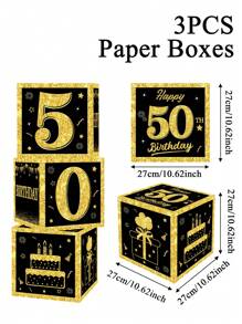 3 件套 27 厘米 50 岁黑金生日惊喜盒，50 岁生日派对房间背景装饰，拍照道具，生日礼物，圣诞节 - 黑金色 - 查看 4
