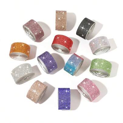12 Rows Self-Adhesive Rhinestone Tape DIY Beaded Pen Glass Stone Sticker Clothing Shoes Hotfix Tape