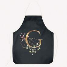 1pc Alphabet Series 2 Black Background Gold Letter Floral Lovely Heart Party Wedding Polyester Peach Skin Printed Apron,Kitchen,Bathroom,Home,Household Suppliers - Black - View 27