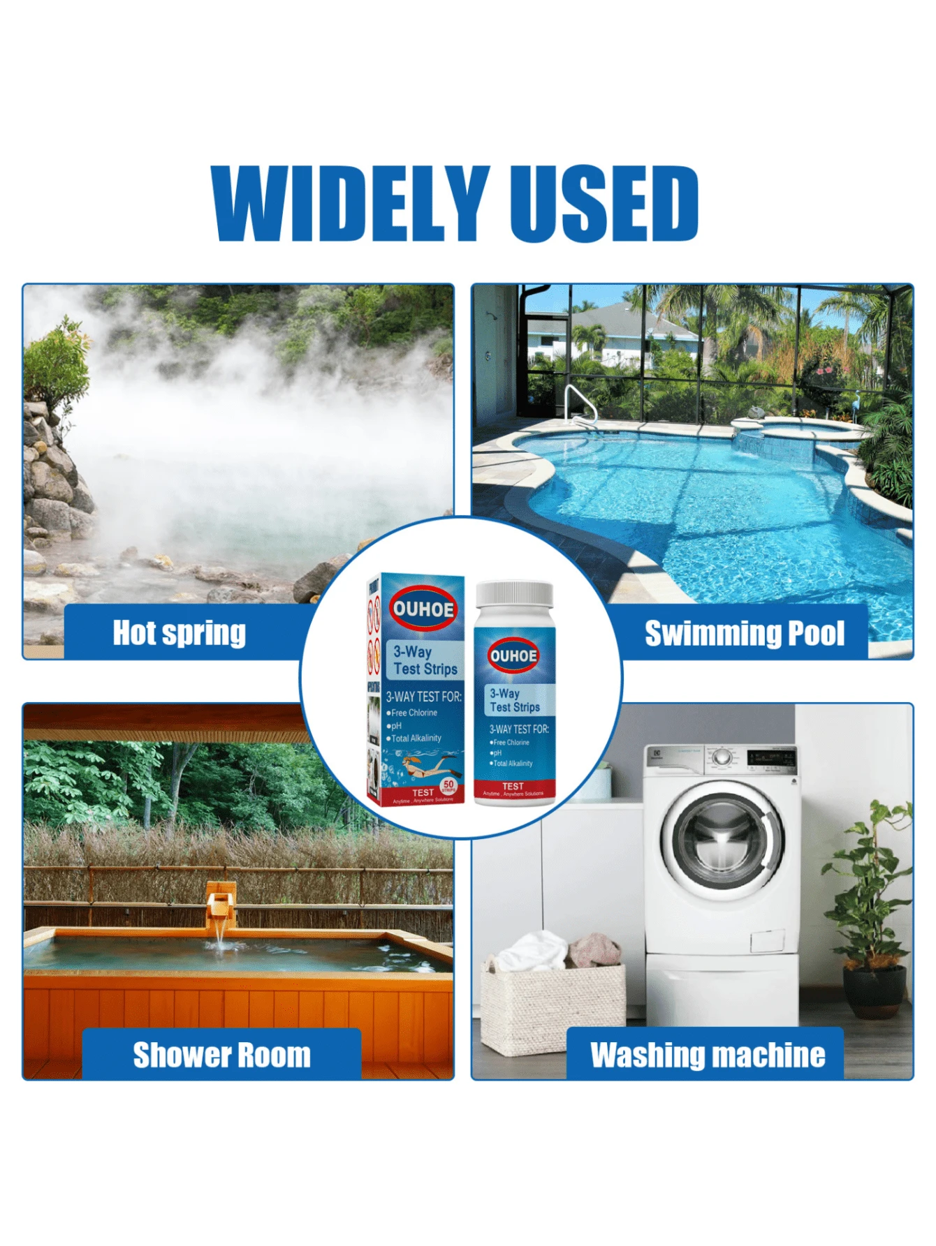 OUHOE 3In1 PH Test Strips For Swimming Pool Water Quality, Total