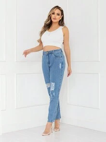 Women Jeans - 中等水洗藍 - 查看 7