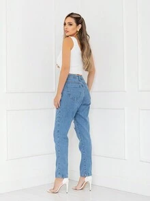 Women Jeans - 中等水洗藍 - 查看 9