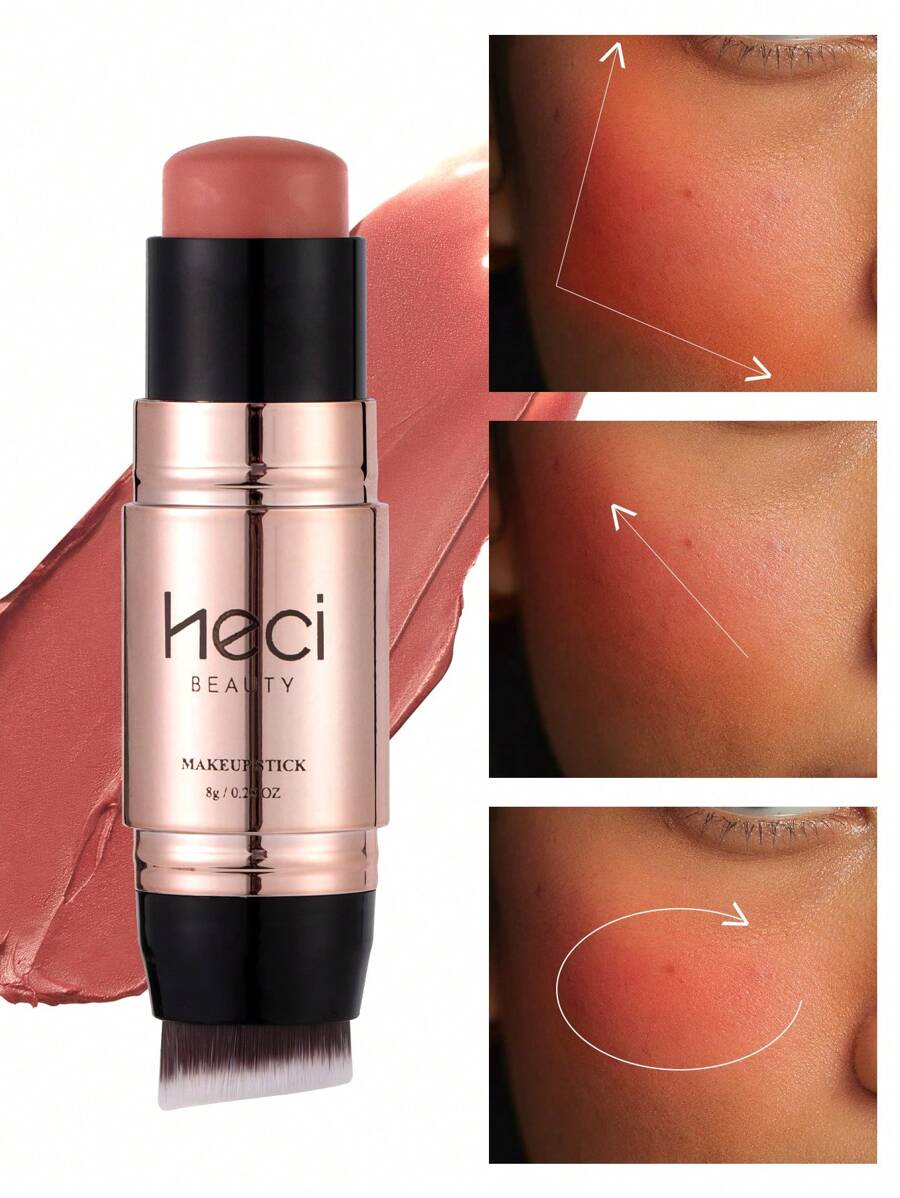 HECI BEAUTY 1PC Professional Makeup Cream Blush Stick, Cheek And Lip Color Double-Ended Brush With Two-In-One Solid Color Blush Cream Beauty Stick, Non-Greasy, Long-Lasting Luster, Mother's Day Gift Women's Beauty Cosmetics