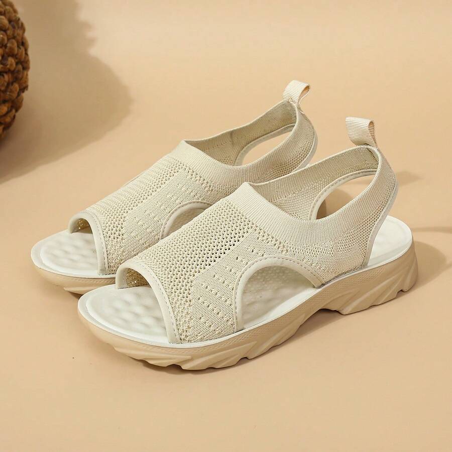 Women PU Platform Massage Sandals 81805 With Mesh Upper And Breathable Design - Beige - View 1