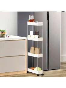1pc 3-Tier/4-Tier Bathroom Storage Shelf, Rolling Bath Cart, Practical Organizer For Narrow Spaces, Plastic Shelving Unit For Bathroom, Laundry Room, Kitchen Gap Storage, Freestanding Multi-Layer White Mobile Cart, Bathroom Kitchen Multipurpose Storage Rack, Home Storage Accessories, Comes With 4 Hooks, Room Home Decor, Bathroom Decor, Shelves, Valentine's Day Decor