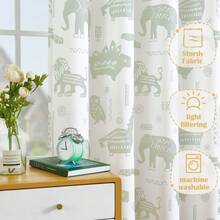 Kids Curtains Nursery Curtains For Girls Bedroom, Grey Safari Animals Curtains, Dinosaur Curtains For Boys Room Light Filtering Window Curtains Grommet Top Set 2 Panels - 綠色 - 查看 1