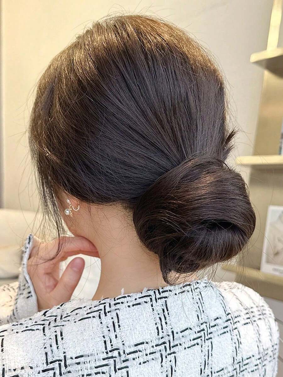 女用合成髮髮髻髮髻馬尾髮飾盤髮甜甜圈髮接髮 彈性髮圈 深棕色 3英吋 萬聖節