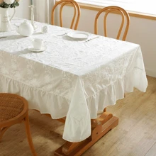 1入防水白色桌布，配有繡花邊緣 - 白色 - 查看 8