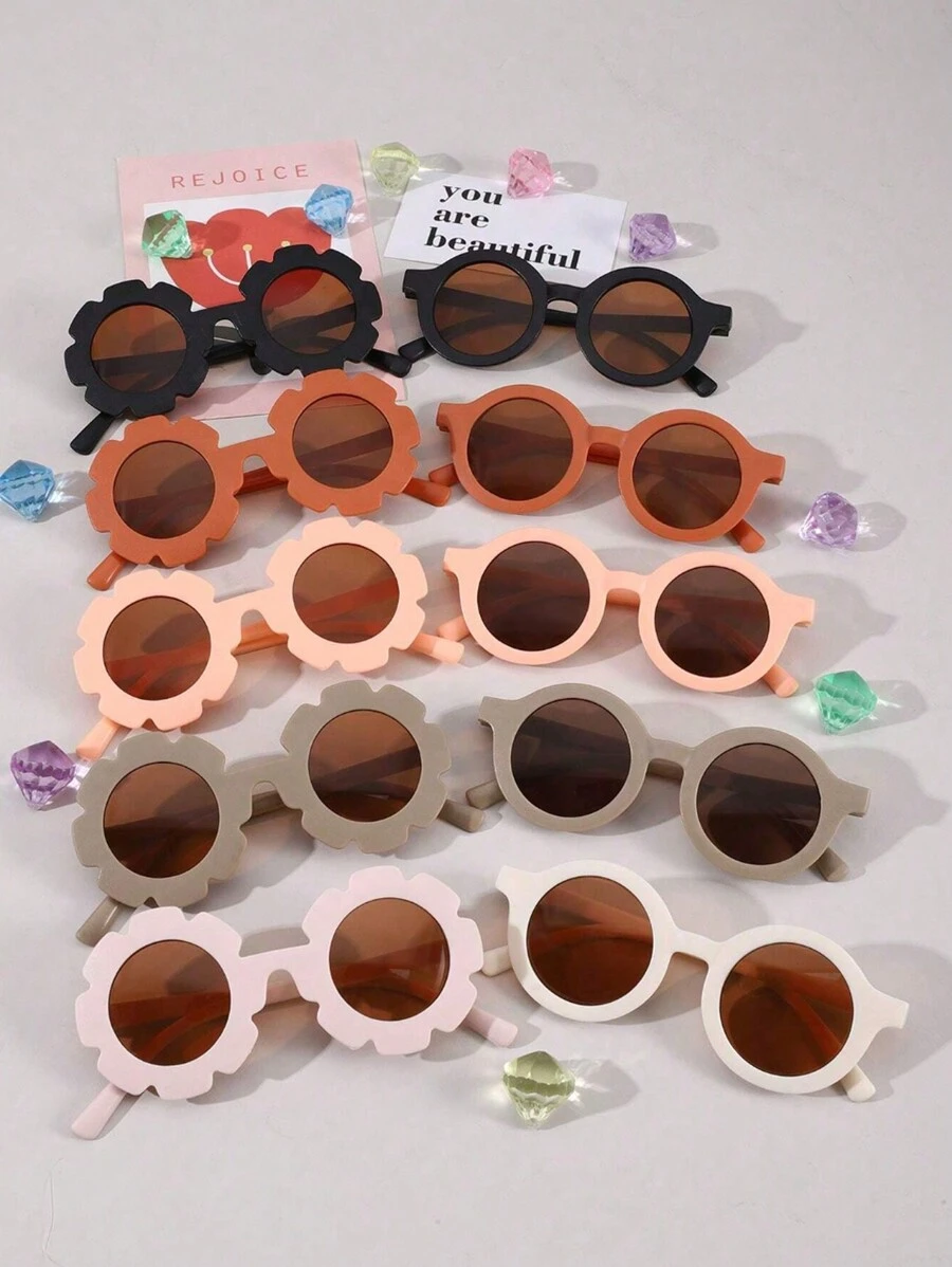10入組兒童可愛向日葵造型嬰兒裝飾眼鏡 - 黑色 - 查看 1