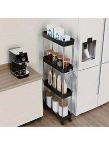 1pc 3-Tier/4-Tier Bathroom Storage Shelf, Rolling Bath Cart, Practical Organizer For Narrow Spaces, Plastic Shelving Unit For Bathroom, Laundry Room, Kitchen Gap Storage, Freestanding Multi-Layer White Mobile Cart, Bathroom Kitchen Multipurpose Storage Rack, Home Storage Accessories, Comes With 4 Hooks, Room Home Decor, Bathroom Decor, Shelves, Valentine's Day Decor