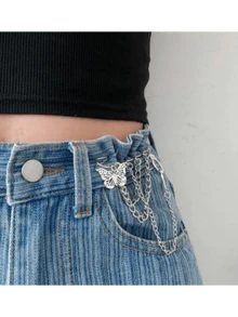 1 件 - 复古金属链腰扣、蝴蝶别针，用于 DIY 裤子腰部调节！ - 銀色 - 查看 4