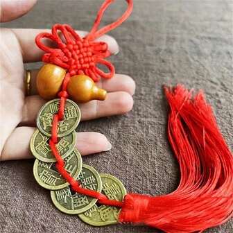 Oriental-Style Antique Divination & Blessing Lucky Coins, Vintage Wu Di Chao Coins, Red Gourd Pendants, Auspicious Gourd Decors, Chinese Knots, Car Hanging Keychains Birthday