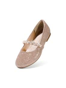 Girls Mary Jane Dress Shoes Ballerina Flats For Wedding, Party (Toddler/Little Kid/Big Kid) - 玫瑰金 - 查看 5