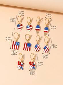 Wis 5 Cái/bộ Bông Tai Ngày Độc Lập Apple Kem Thiết Kế Lá Cờ Men Tòn Ten Bông Tai Hàng Ngày Thường Ngày - Vàng - Xem 5