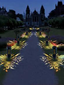 1 pieza/4 piezas de Luz de clavija de tierra con energía solar, poste de luz solar para jardín exterior con patrón de proyección de sombra, Luz de césped de energía solar con patrón hueco para paisaje, entrada de autos, iluminación exterior (luz cálida) - luz blanca cálida - Ver 4