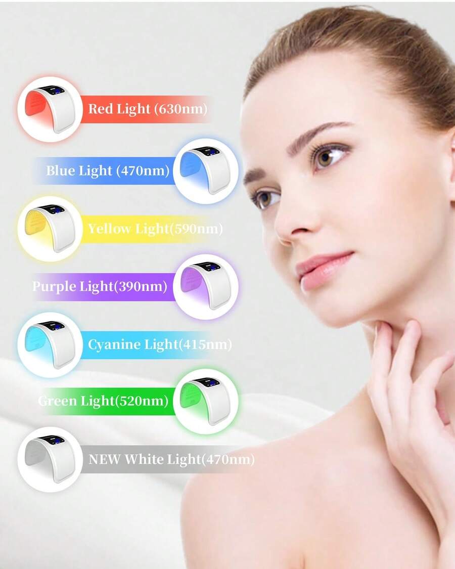 Red-Light-Therapy-Mask, Led Light Therapy For Face, 7 Colors Led Face Mask Facial Led Light Therapy Tool Skin Care Equipment At Home, Facial Neck Body Hand Beauty Mask - 白色 - 查看 1