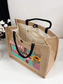 Set de 2 bolsas de compras casuales, bolso de lona grande de gran capacidad para uso diario, bolso de mano grande de gran capacidad para viajes, playa, vacaciones, regalo para el día de la madre, regalo para mamá, esenciales de verano, perfecto para vacaciones y días festivos - Caqui - Ver 4