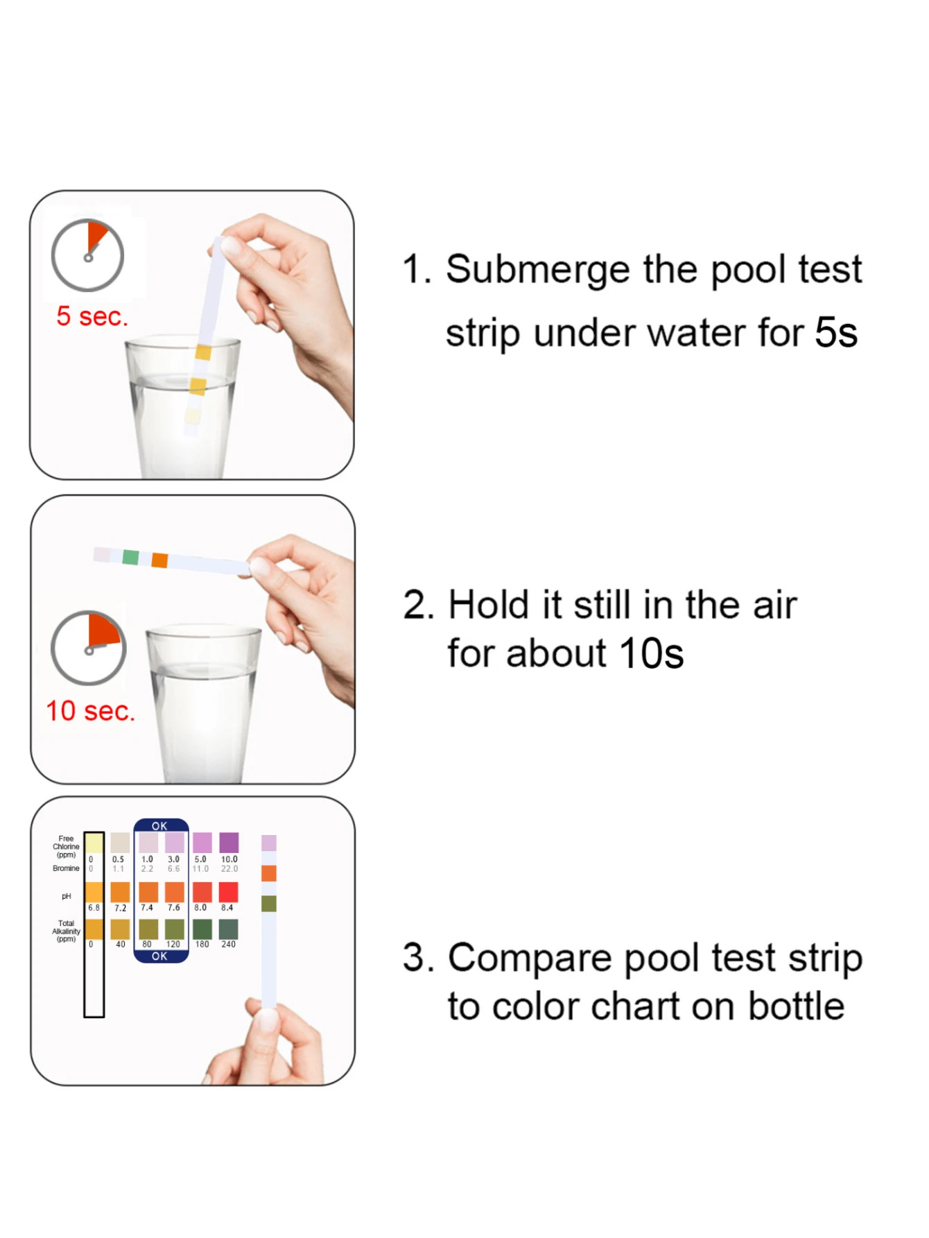 3-In-1 Water Quality Test Strips For PH, Free Chlorine, Acidity ...