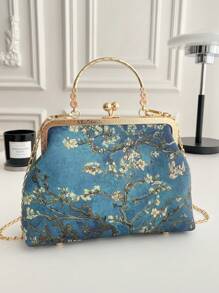 Van Gogh Apricot Blossom Leisure Qipao Style Shoulder Bag With Detachable Crossbody Strap And Top Handle, Fashionable Women Handbag
