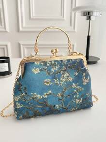 Van Gogh Apricot Blossom Leisure Qipao Style Shoulder Bag With Detachable Crossbody Strap And Top Handle, Fashionable Women Handbag