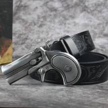 3.7cm Wide Revolver Buckle Western Cowboy Style Bull Head Belt Buckle For Men And Women, Smooth Buckle With Pattern Print And Round Hole Design Halloween Summer, School Fall, Autumn, Halloween - Multicolor - View 24