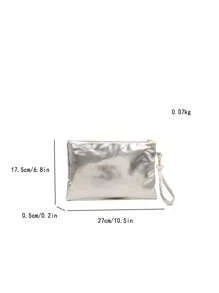 Bolso de mano / muñequera / bolsa de sobre minimalista casual de unicolor brillante y metálico - Plateado - Ver 2