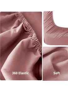 1 Juego De Sábanas 4pzs,  Bajera / Encimera / 2 Fundas de Almohada  Algodón Transpirable Color Liso - Rosa - Ver 3