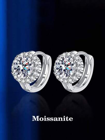 2 piezas de elegantes y versátiles pendientes de plata 925 con Moissanite de 50pt para mujer, adecuados para uso diario, oficina, fiesta o como regalo de joyería para el Día de la Madre con piedras rhinestone
