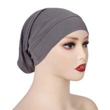 4 pièces/set Bonnet de voile de couleur unie respirant et élastique, turban, bonnet de cheveux, tour de tête pour abaya, vêtements voilés pour un usage quotidien
