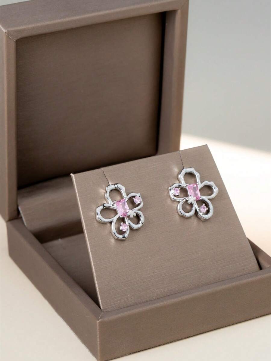 1pair Korean Style Exquisite Mini Dolphin Stud Earrings For Women, Sweet & Versatile Animal Zirconia Ear Jewelry - Multicolor - View 1