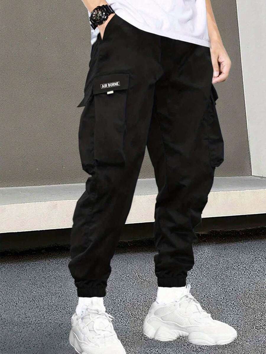 1 Stück Lässig Sport Outdoor Cargo Hose mit großen Taschen und gewebter Gürtel Dekoration für Tween Jungen, geeignet für Frühling und Herbst