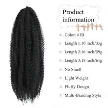 Karida 1-6包非洲卷曲卡尼卡隆纤维马利扭辫假发，多种颜色可选，10/16/18英寸合成马利假发，钩针编织假发，适合日常使用 - 黑色 - 查看 3