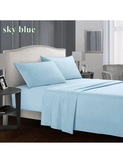 1 Juego De Sábanas 4pzs,  Bajera / Encimera / 2 Fundas de Almohada  Algodón Transpirable Color Liso