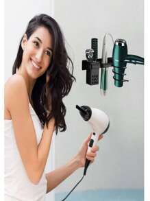 Soporte Para Secadora, Plancha y Cepillo Para Cabello Montado En La Pared. - Negro - Ver 1