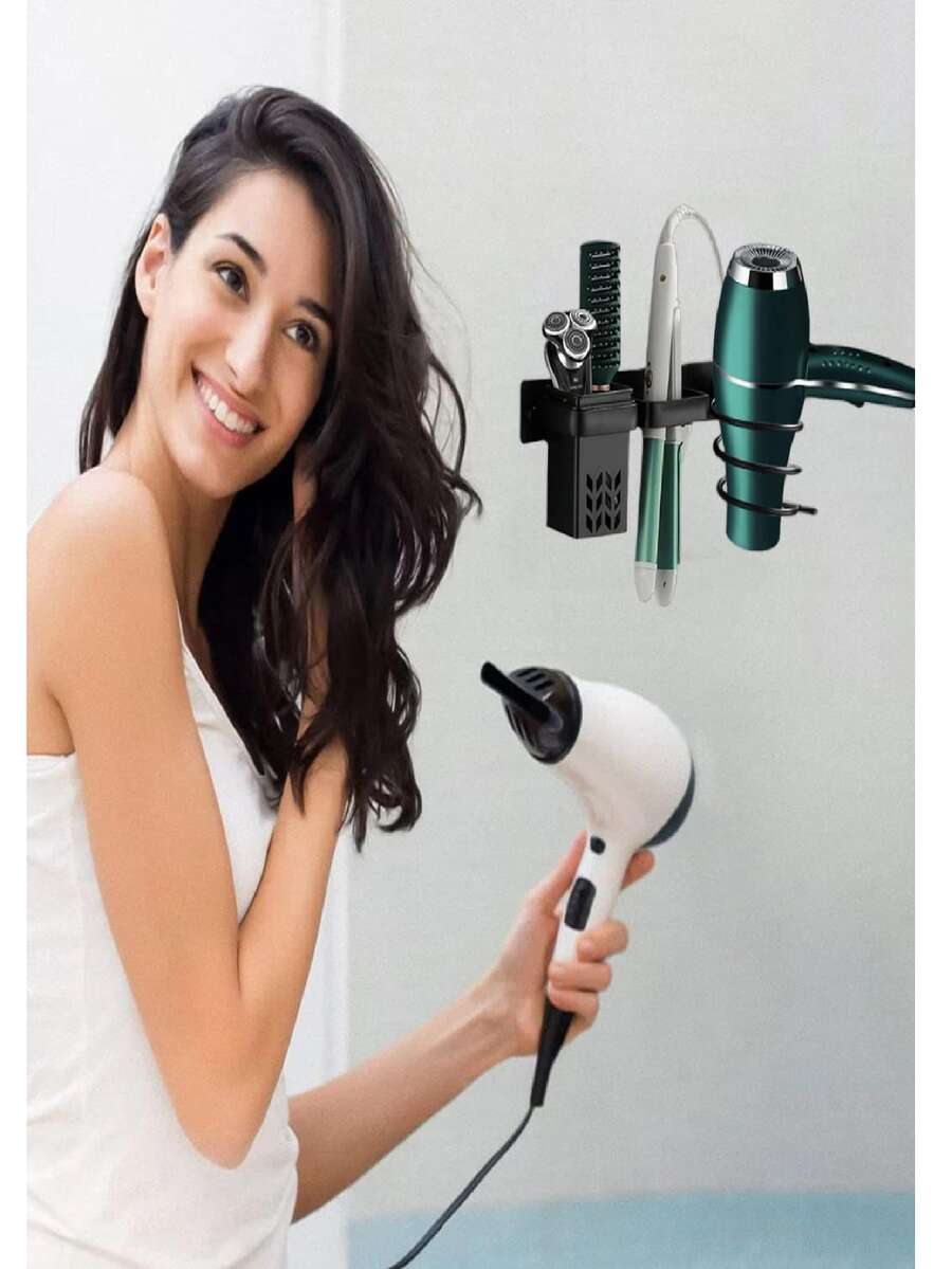 Soporte Para Secadora, Plancha y Cepillo Para Cabello Montado En La Pared. - Negro - Ver 1