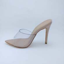 Tamanco Salto Alto Feminino Transparente Sato 10cm Bico Fino Confortável Versátil Moderno Nova Coleção Exclusiva Vitória Lugo