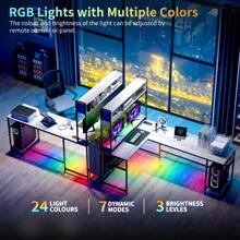 Lvifur RGB Gaming Desk With Wireless Charging Station,7 Dynamic & 24 Static Dimmable Computer Desk With Movable Table, 55'' Home Office Small Desk With Keyboard Tray,Monitor Stand,Display Stand