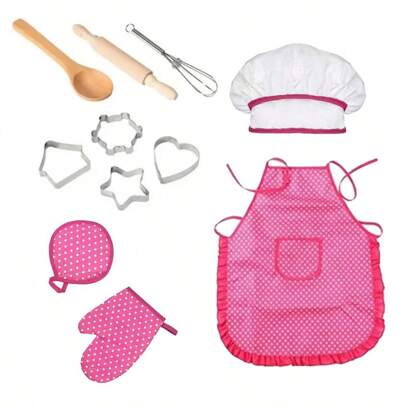 11 Pieces, Kids Apron And Baking Set - Includes Cooking Tools And Play House Toys For Children's Kitchen Play