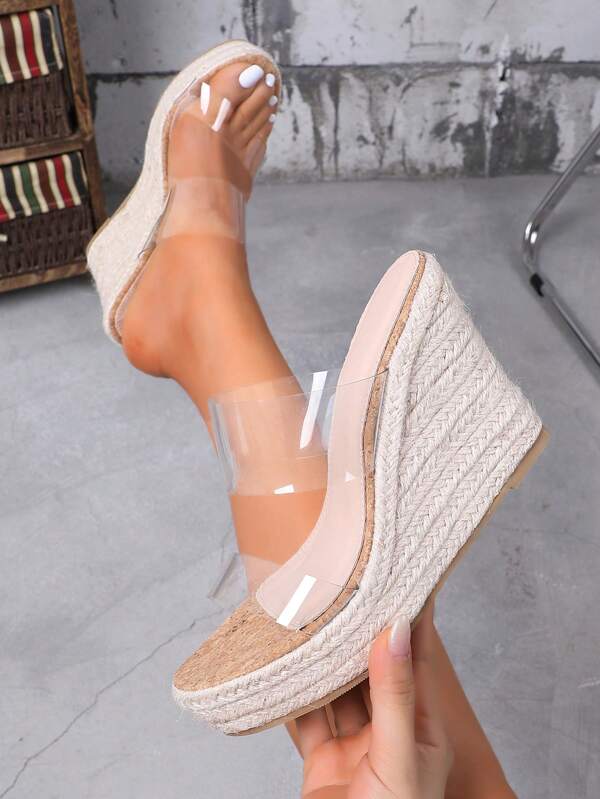 Dicke Plattform-Keilabsatz-Sandalen für Frauen mit Häkelarbeit, neue transparente High-Heel-Hausschuhe im Sommer, outdoor