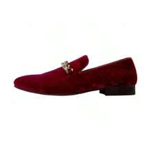Burgundy Smoking Slippers For Men Velvet Dress Shoes Loafers With Gold Chain Ornament Party - Màu Đỏ Sâu - Xem 3