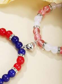 PHCOO 2Pcs Casual Fashion Heart Magnet Elastic String Bracelets - laba-laba - View 4