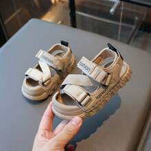 時尚嬰兒運動涼鞋，配有防踢、防滑、耐磨柔軟鞋底和閉合式腳趾 - 卡其色 - 查看 3