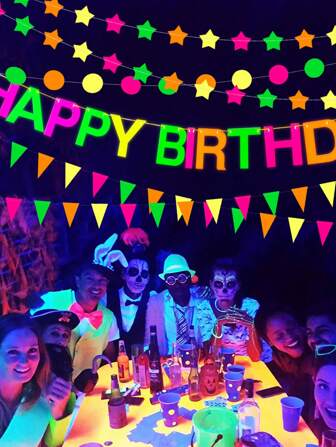 多功能UV霓虹旗幟：室內外派對通用 - 無需電源，適用於多種場合，婚禮和國定假日派對的完美裝飾