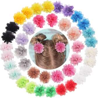 20 piezas Pinza de pelo con lazo de gasa estilo flor Mini pasador de pelo Accesorios de pelo de uso diario para niñas (Diez colores) Pinzas de pelo de verano, Pasadores de pelo, Artículos escolares