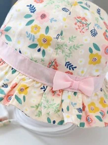 1pc Baby Girls Outdoor Sun Ion Bucket Hat With Floral Pattern