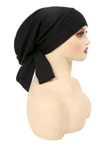 1 pièce Turban musulman avec longue queue et motif de vague de bandeau, bonnet de chimiothérapie pour femmes