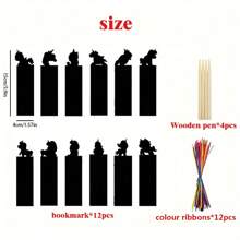 12pcs/Set Animal DIY Bookmarks Handwritten Scratch Painting Creative Colorful Scratch Paper Painting Art Supplies(Contains 4 Wooden Pens And 12 Ribbons)
