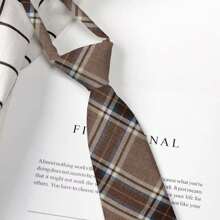 1pc New Grid Pattern Basic No-Tie School Uniform Shirt With Decorative Necktie Accessories - Multicolor - View 6