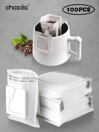 choxila 100pcs Portable Coffee Filter Bag With Hanging Ear Design, Disposable Drip Coffee Filter Paper Bag Single Serve, Pour Over Coffee Filter Compatible With A Wide Variety Of Coffee Cups/Utensils, For Travel, Camping, Home, Office School Supplies Back To School