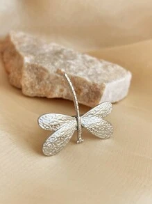 1pc Fashionable French-Style High-End Stainless Steel Ring Jewelry With Gold Plating And Silver Color, Insect-Themed Dragonfly Design, Adjustable Size, Suitable For Ladies, Mother Day, Teacher Day, Elegant And Charming Valentine Day Jewelry Hand Accessory Valentines